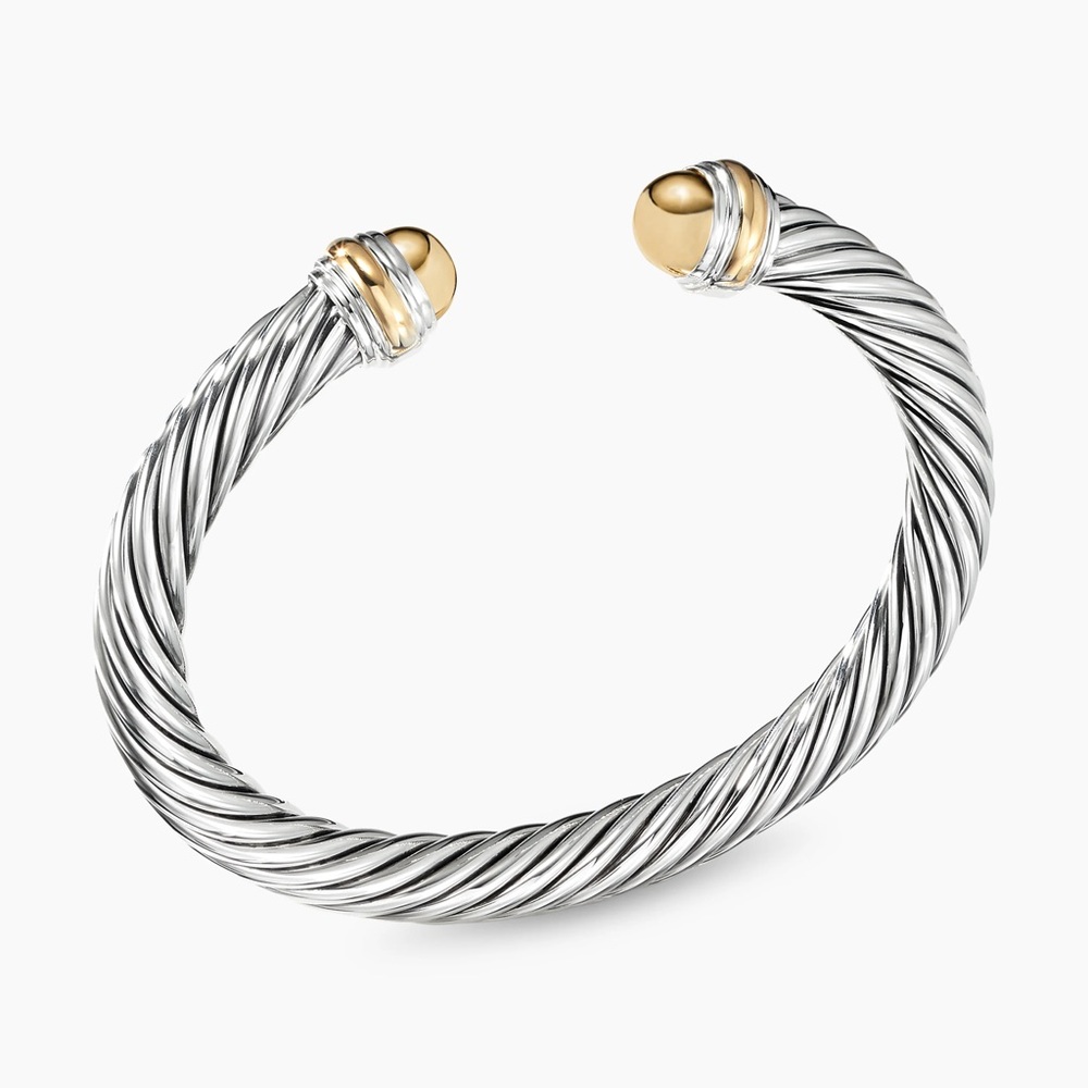 David Yurman Classic Cable Bracelet Sterling Silver with Yellow Gold Domes, 7mm